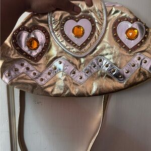 Gold and White Heart Embellished Women's Bag